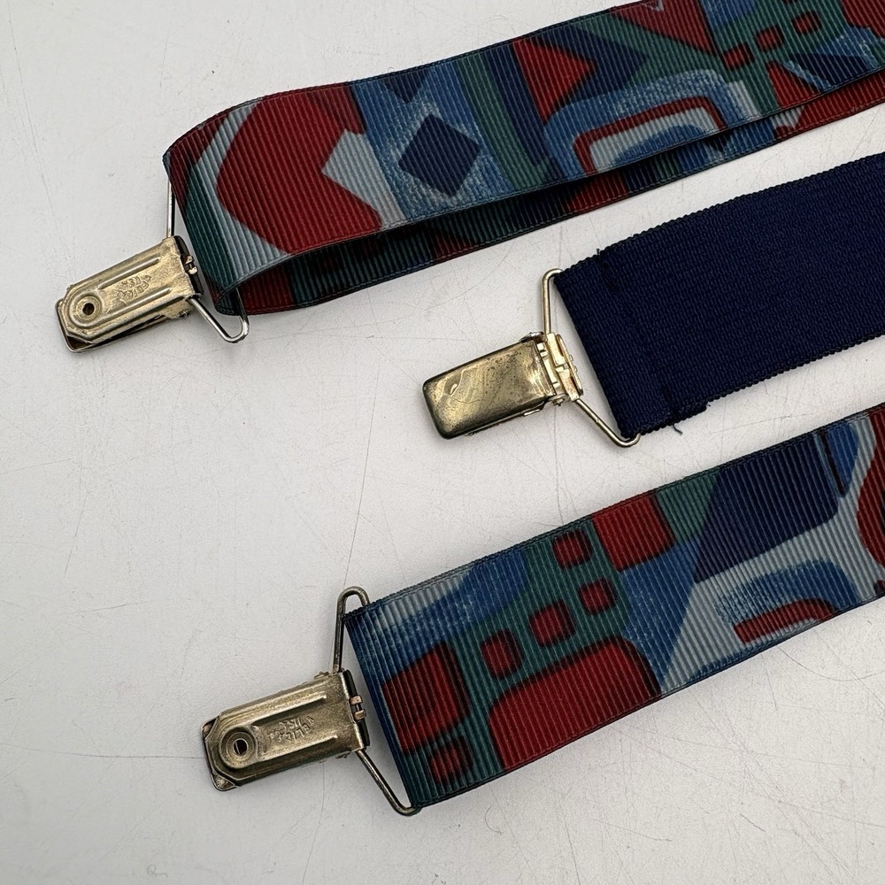 Pelican USA Clip Suspenders Adjustable Geometric Pattern Elastic Vintage 90s